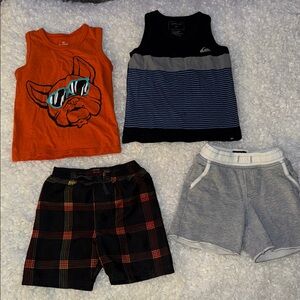 3T Boys' Tank Tops and Shorts Set Quick silver grey, orange and plaid shorts